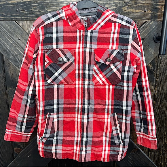 Levi's Other - Levi’s Flannel Jacket M 12 14 Plaid Zip Up Quilted Insulated Shacket Hooded Red